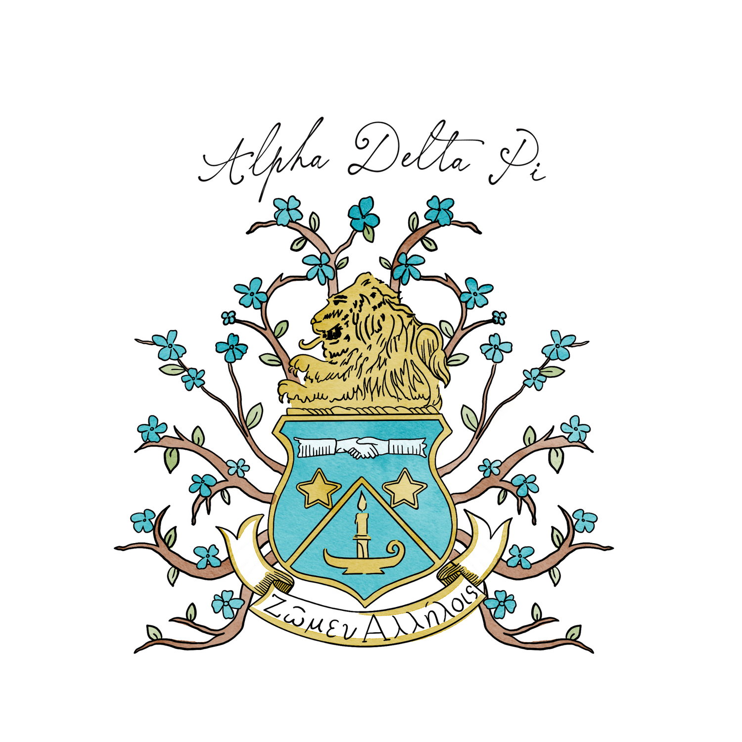Alpha Delta Pi Letters + Hearts Silk Twill Ribbon Scarf