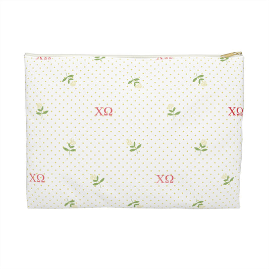 Chi Omega Canvas Cosmetic Bag with Carnations and Dots