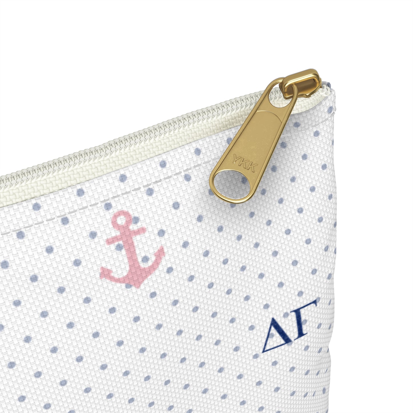 Delta Gamma Canvas Cosmetic Bag with White Roses and Dots