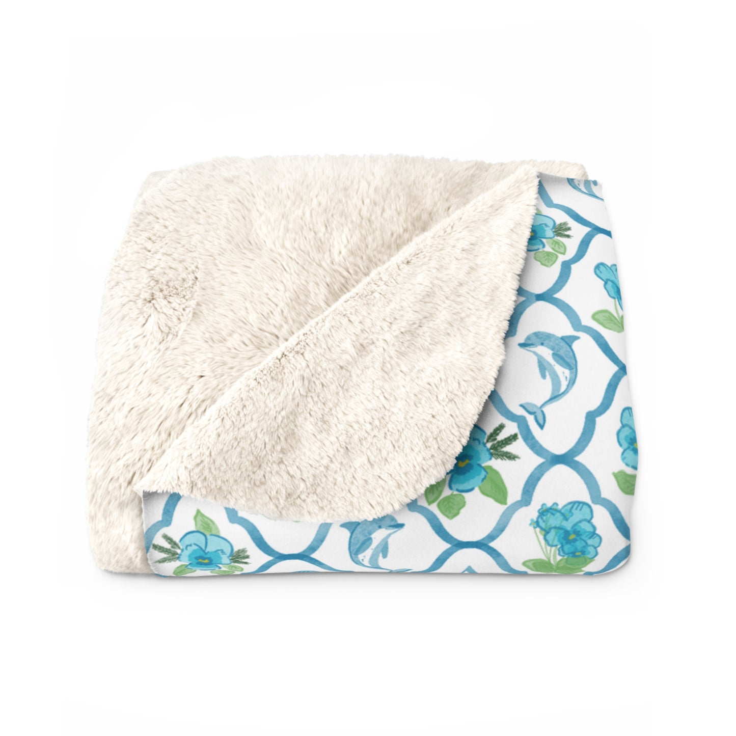 Tri Delt Lattice Fleece Blanket with Pansies and Dolphins