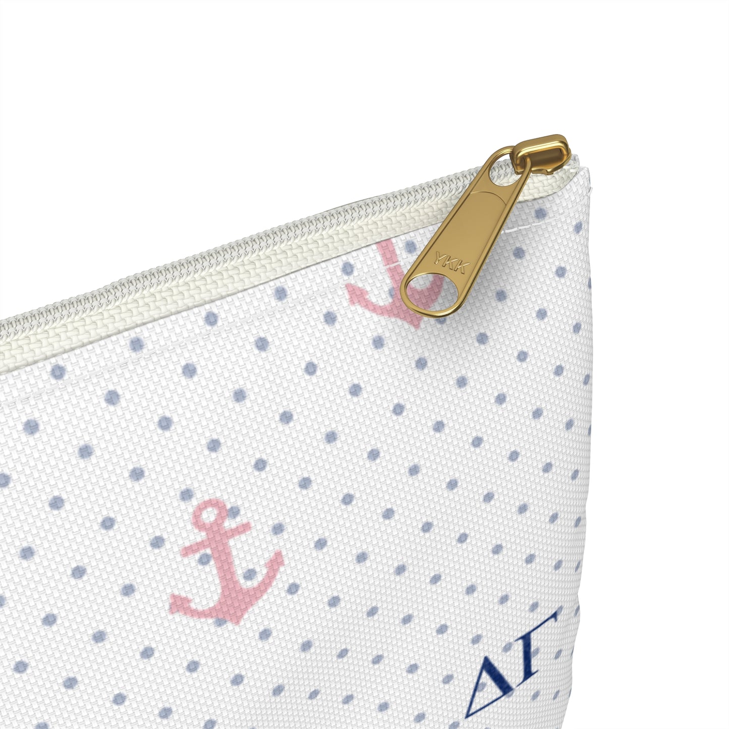 Delta Gamma Canvas Cosmetic Bag with White Roses and Dots