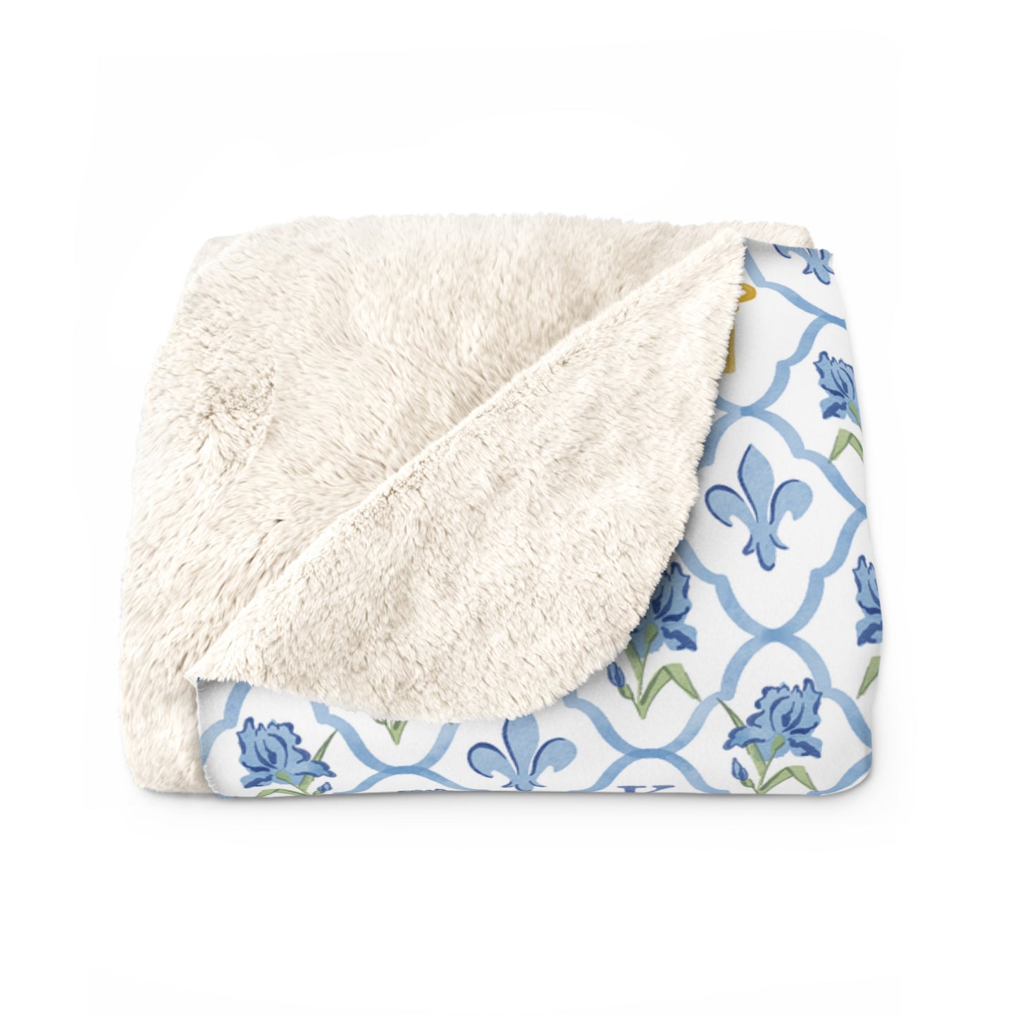 Kappa Kappa Gamma Fleece Blanket with Irises, Keys, and Fleur de Lis Motifs