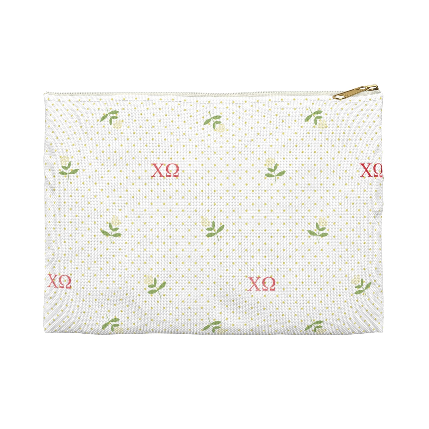 Chi Omega Canvas Cosmetic Bag with Carnations and Dots