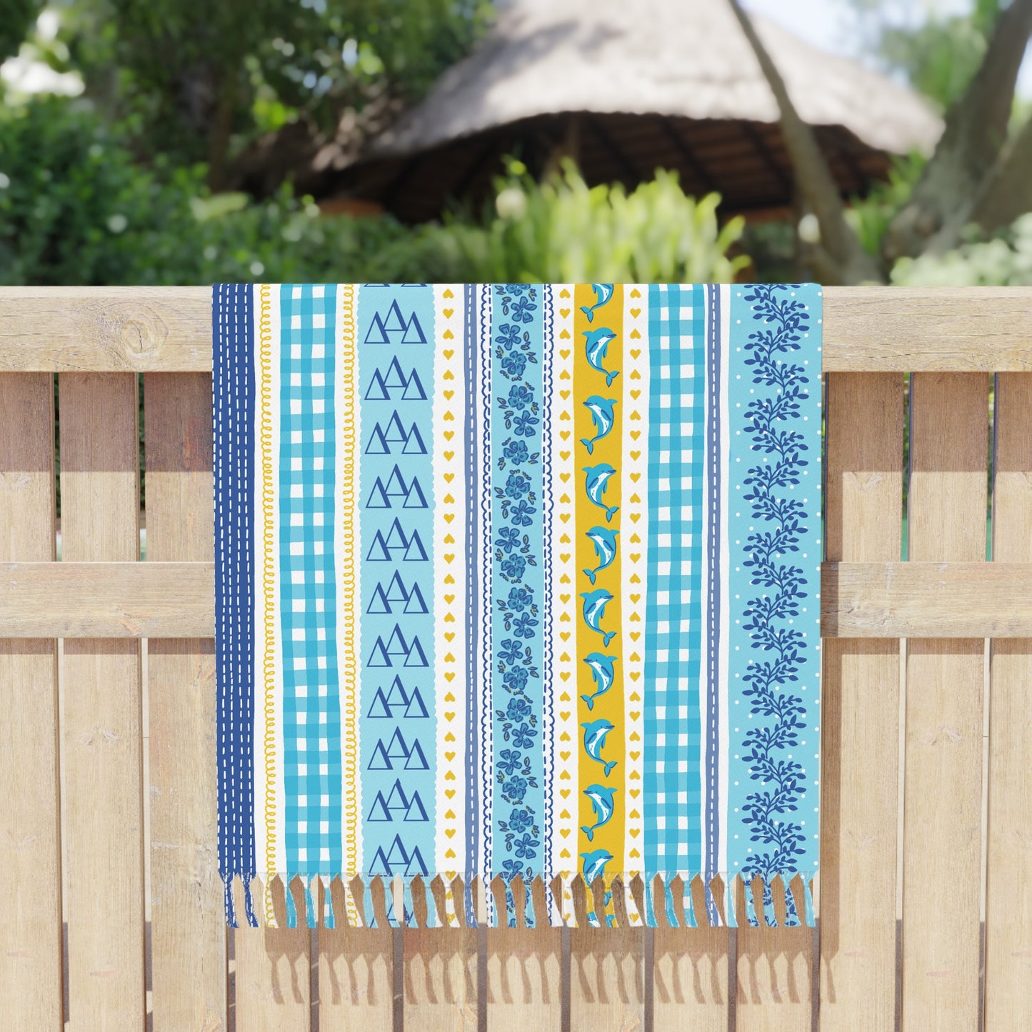 Tri Delt Oversized Beach Towel with Fringe