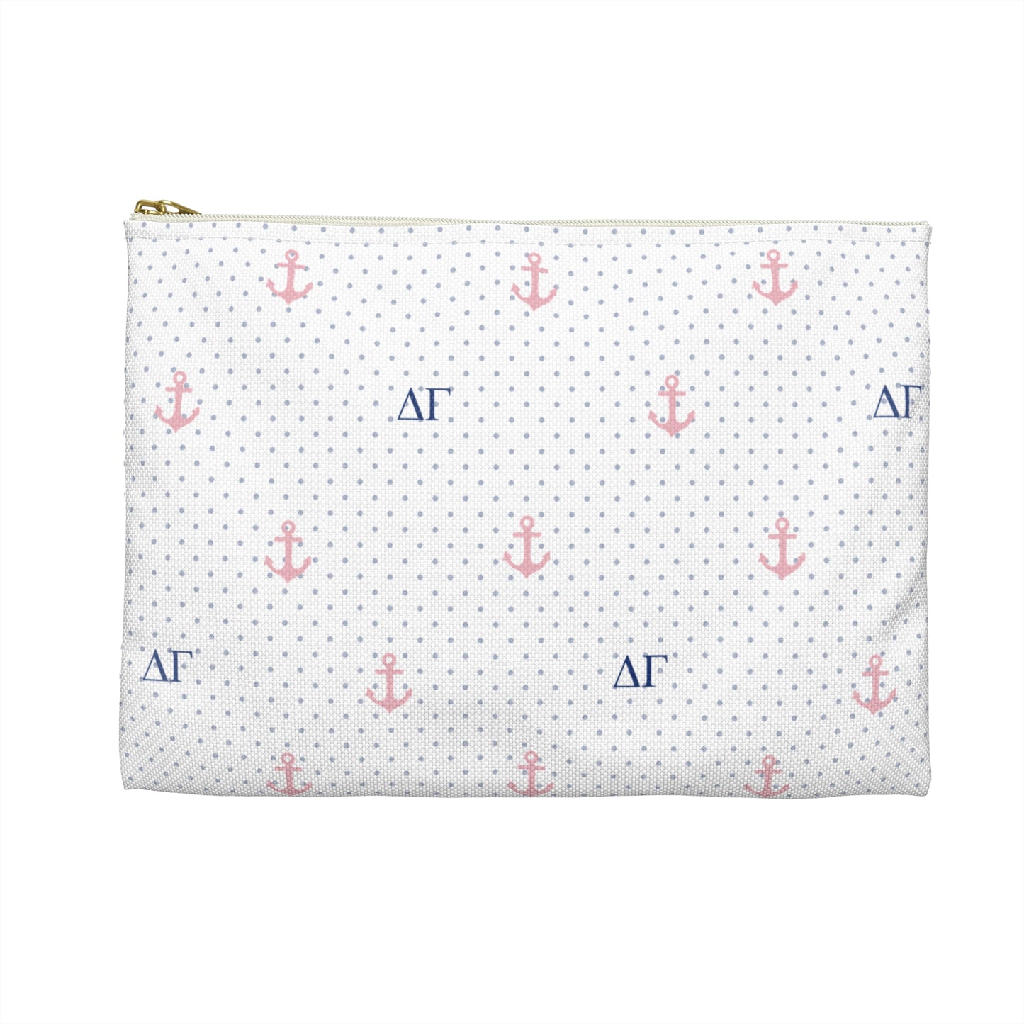 Delta Gamma Canvas Cosmetic Bag with White Roses and Dots