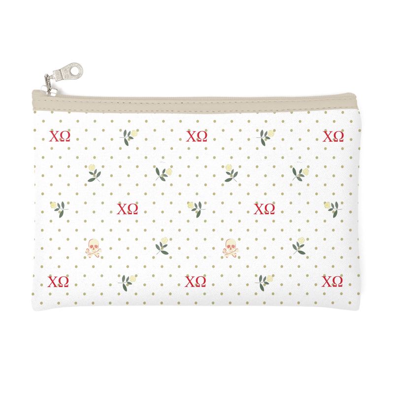 Chi Omega Cosmetic Bag with Skulls and White Carnations