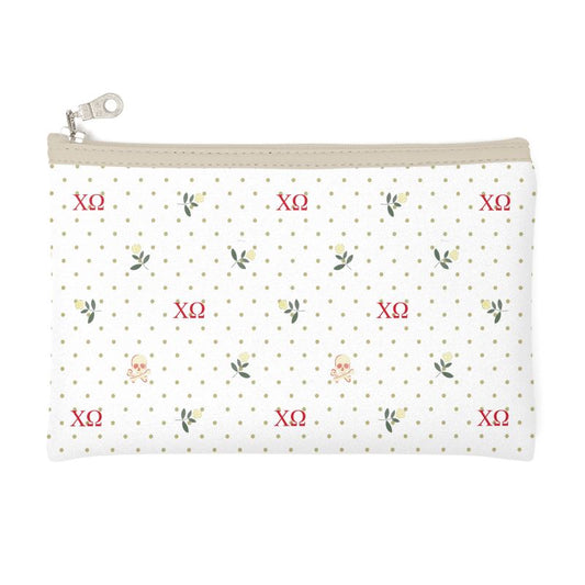 Chi Omega Cosmetic Bag with Skulls and White Carnations