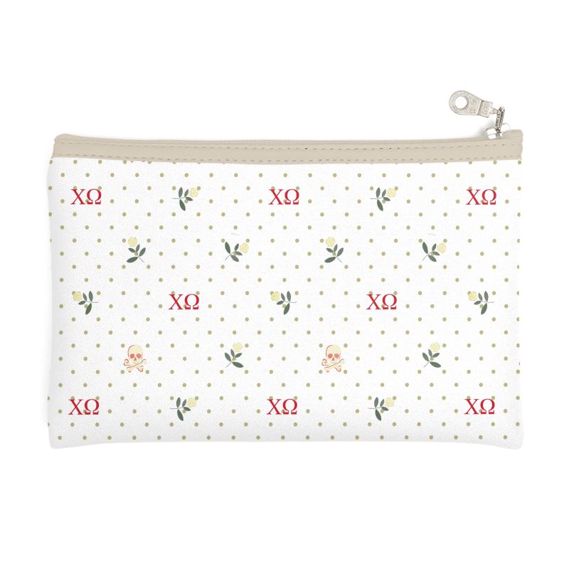 Chi Omega Cosmetic Bag with Skulls and White Carnations
