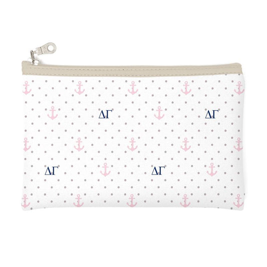 Delta Gamma Cosmetic Bag with Cream Colored Roses and Anchors