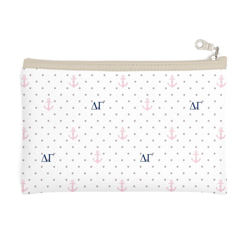 Delta Gamma Cosmetic Bag with Cream Colored Roses and Anchors