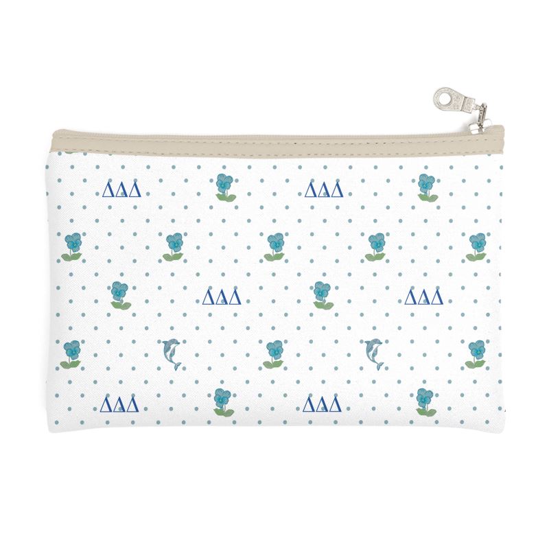 Delta Delta Delta Cosmetic Bag with Pansies and Dolphins