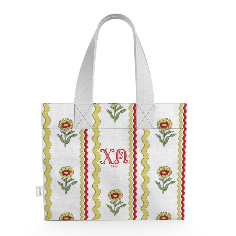 Chi Omega Block Print Organic Cotton Rickrack Tote