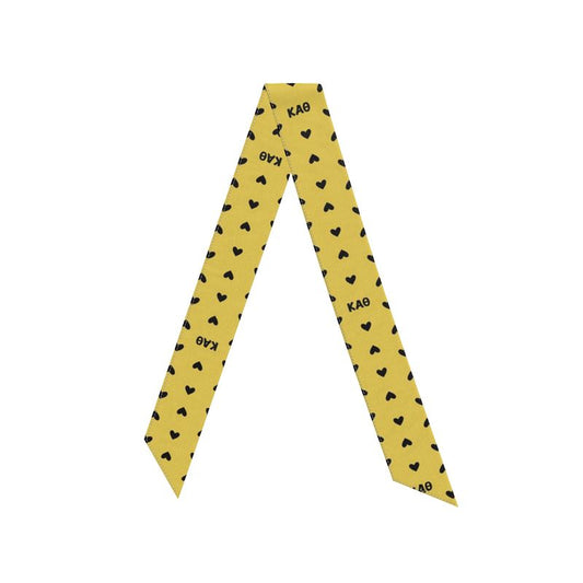 Kappa Alpha Theta black and gold twilly scarf with hearts and letters