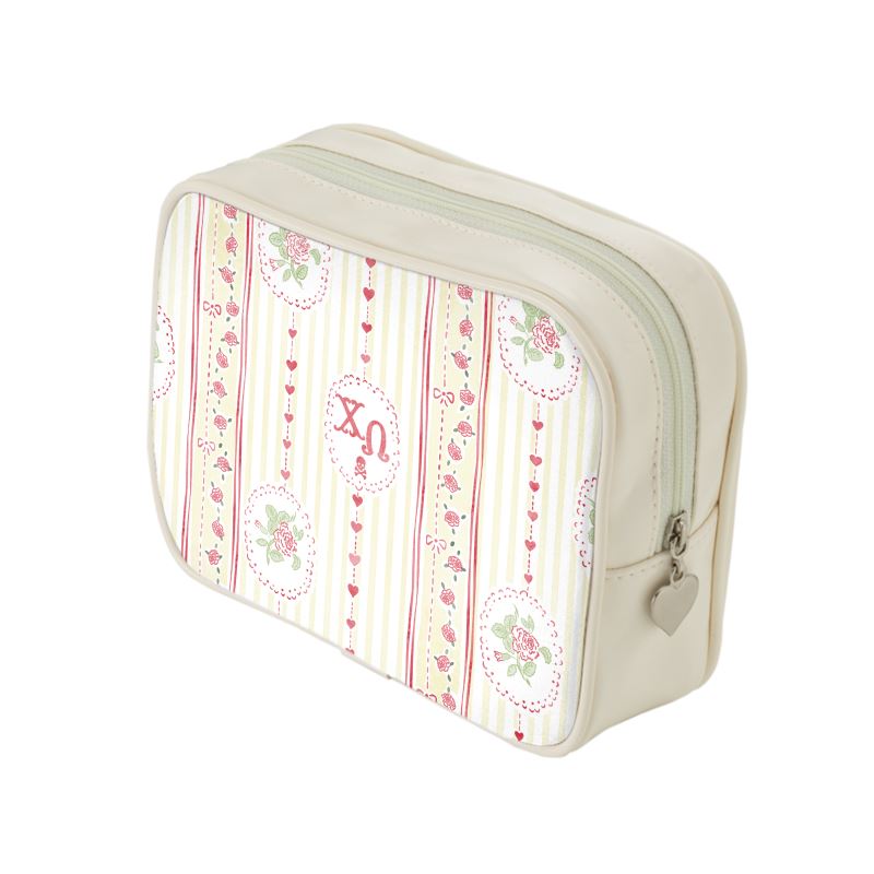 Chi Omega Stripes + Hearts Cosmetic Bag