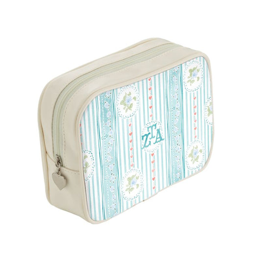 Zeta Tau Alpha Stripes + Hearts Leather Cosmetic Bag