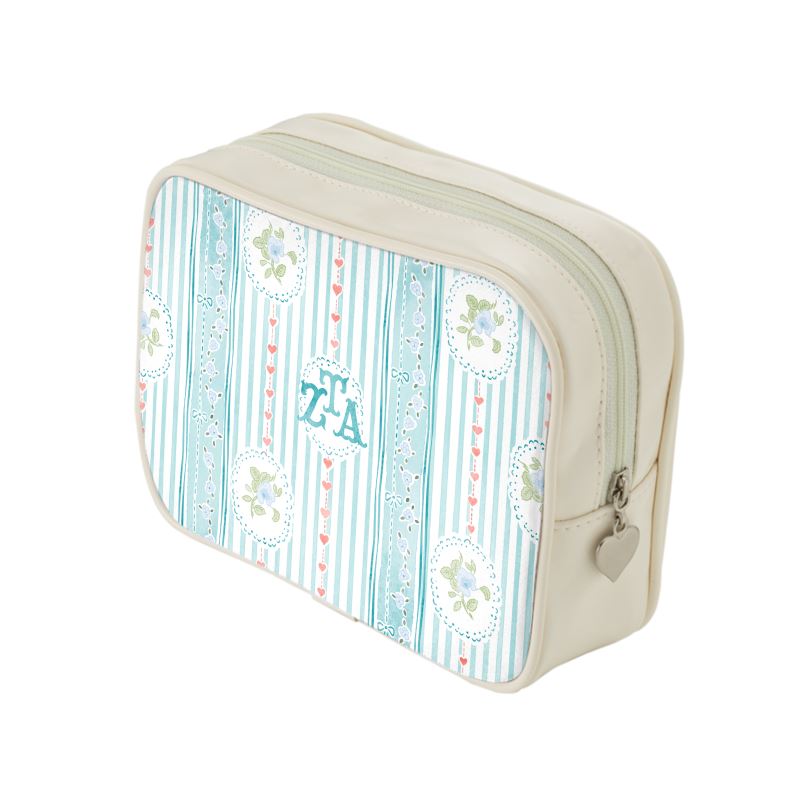 Zeta Tau Alpha Stripes + Hearts Leather Cosmetic Bag