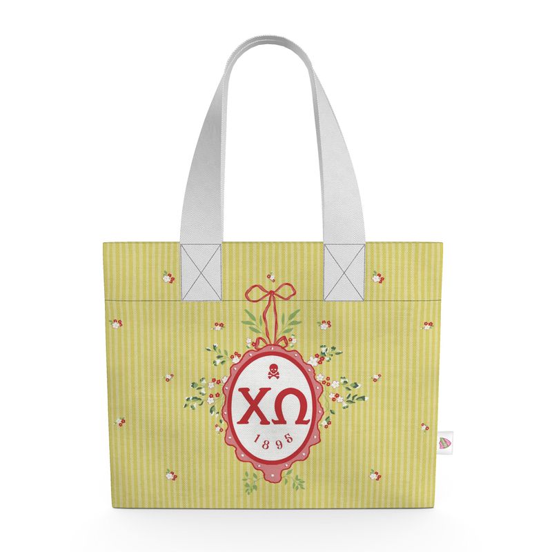 Chi Omega Floral Frame Organic Cotton Canvas Tote Bag