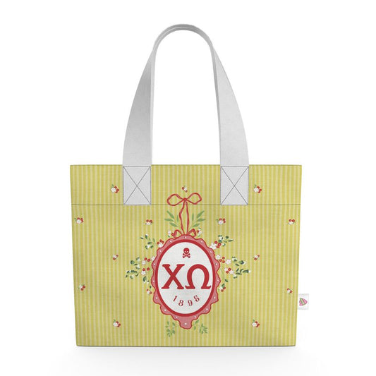 Chi Omega Floral Frame Organic Cotton Canvas Tote Bag