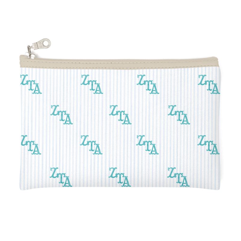 Zeta Tau Alpha Letters + Striped Zip Top Cosmetic Bag