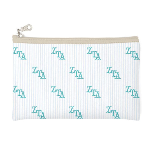 Zeta Tau Alpha Letters + Stripes Zip Top Cosmetic Bag