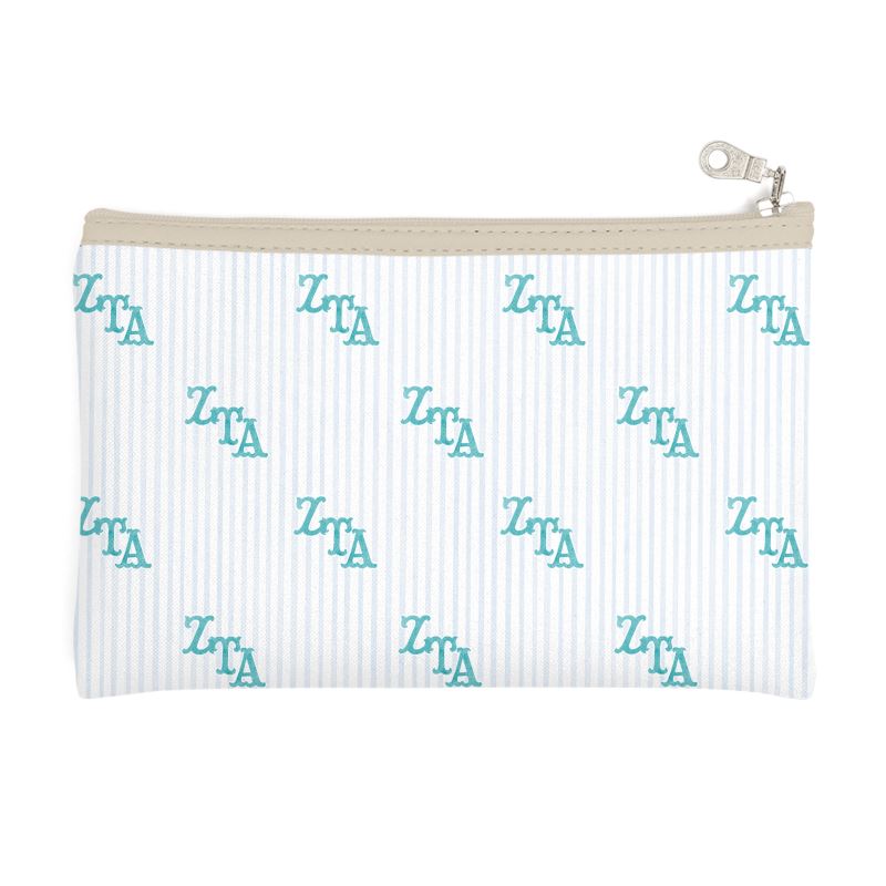 Zeta Tau Alpha Letters + Striped Zip Top Cosmetic Bag