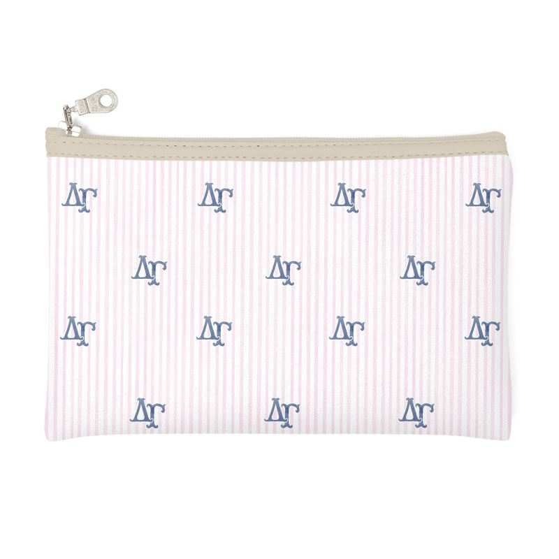 Pouch with blue and white pattern on a white background