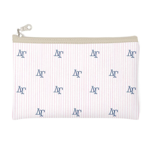Pouch with blue and white pattern on a white background