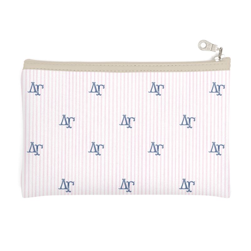 Delta Gamma Letters + Striped Zip Top Cosmetic Bag