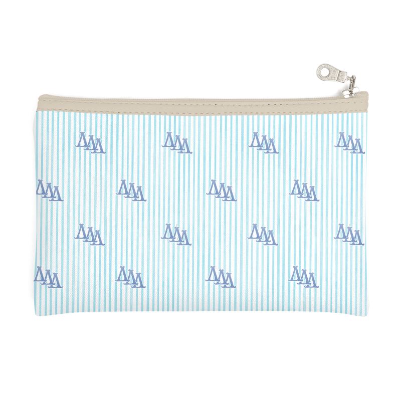 Delta Delta Delta Letters + Striped Zip Top Cosmetic Bag