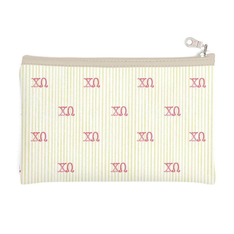 Chi Omega Letters + Striped Zip Top Cosmetic Bag