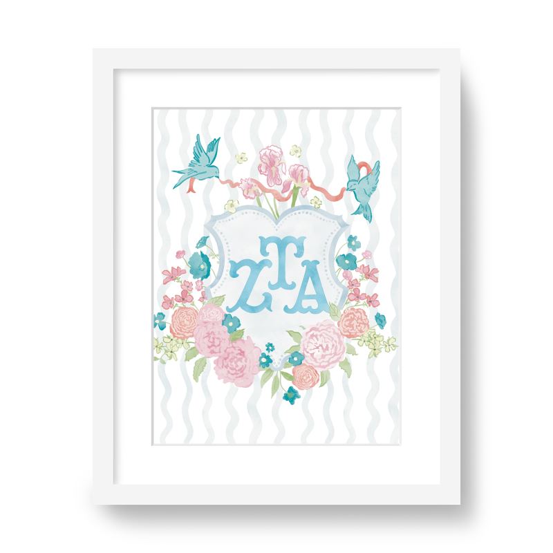 Zeta Tau Alpha Floral Greek Letter Monogram Framed Art Print
