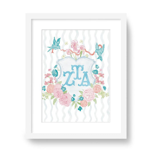 Zeta Tau Alpha Floral Greek Letter Monogram Framed Art Print