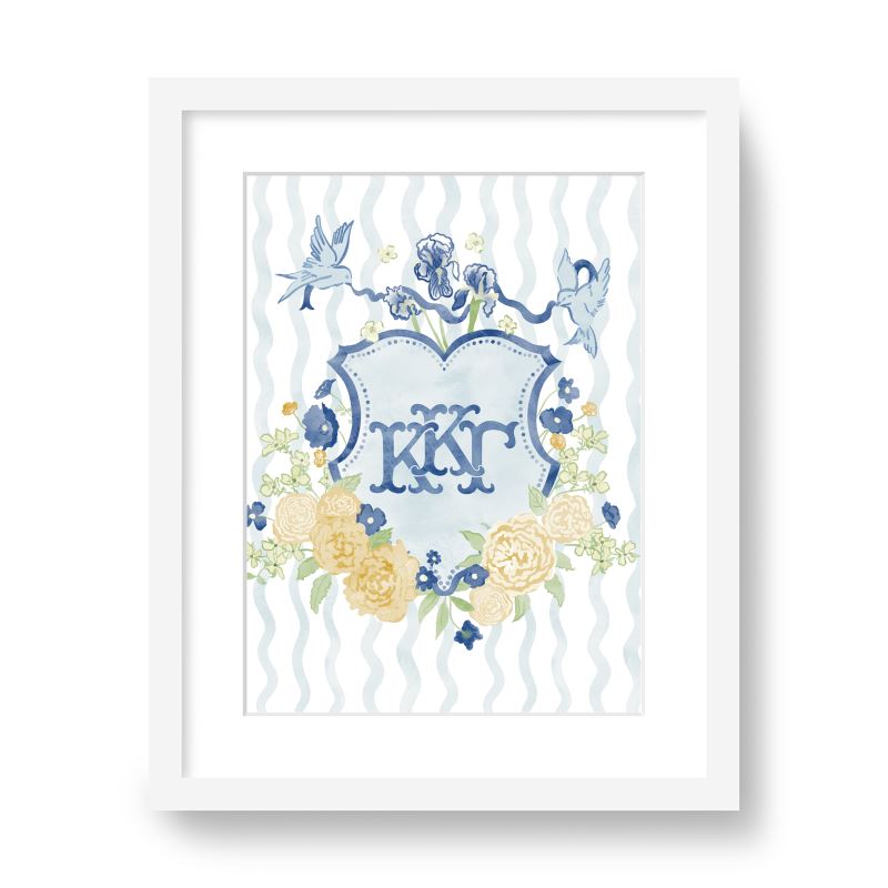 Kappa Kappa Gamma Floral Greek Letter Monogram Framed Art Print