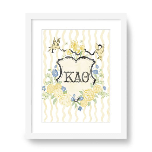 Kappa Alpha Theta Floral Greek Letter Monogram Framed Art