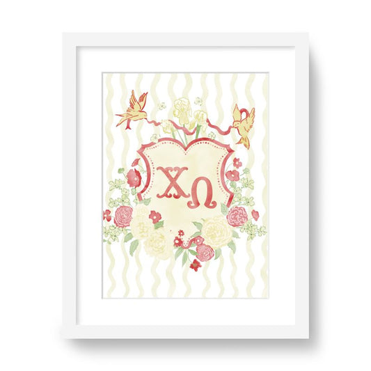 Chi Omega Floral Greek Letter Monogram Framed Art