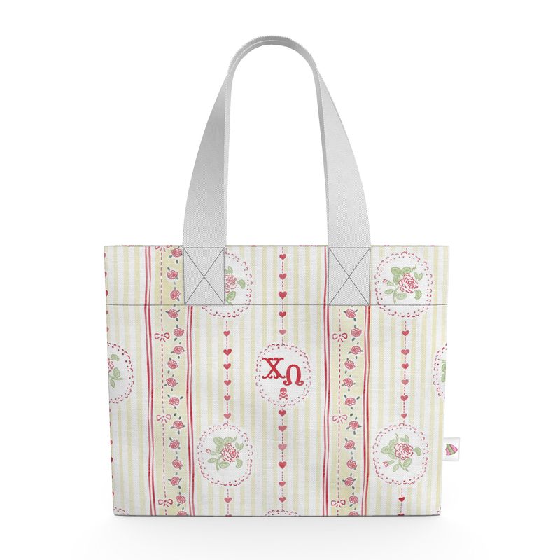 Chi Omega Stripes + Hearts Organic Cotton Canvas Tote Bag