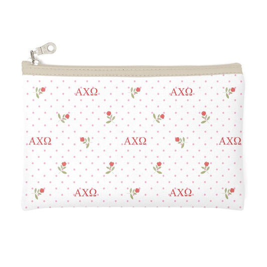 Alpha Chi Omega Cosmetic Bag with Red Carnations
