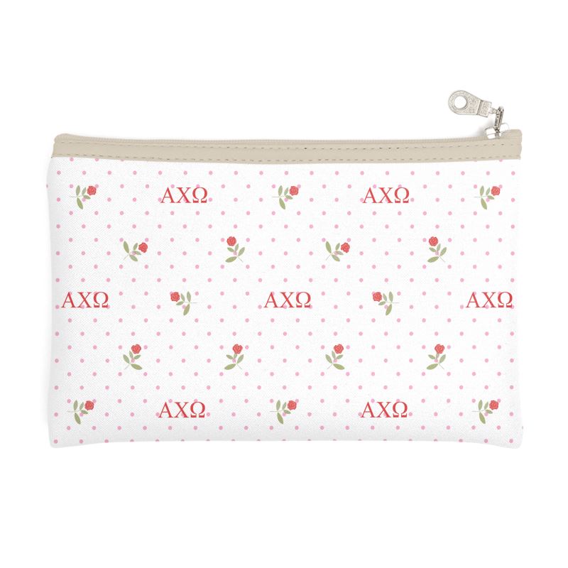 Alpha Chi Omega Cosmetic Bag with Red Carnations