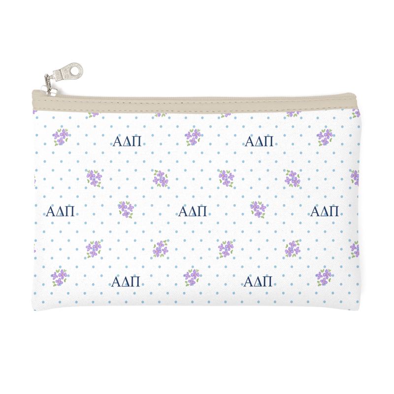 Αlpha Delta Pi Azure Dots + Violets Zip Top Cosmetic Bag