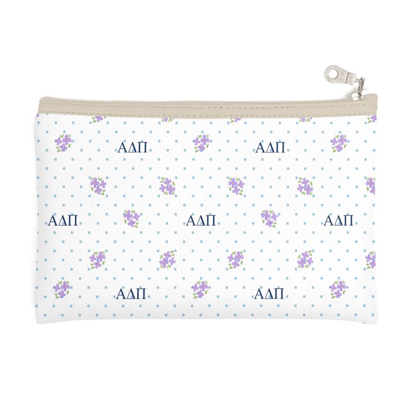 Αlpha Delta Pi Azure Dots + Violets Zip Top Cosmetic Bag