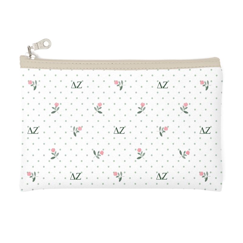 Delta Zeta Pink Dots + Roses Zip Top Cosmetic Bag