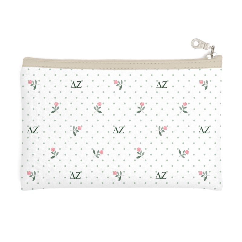 Delta Zeta Pink Dots + Roses Zip Top Cosmetic Bag
