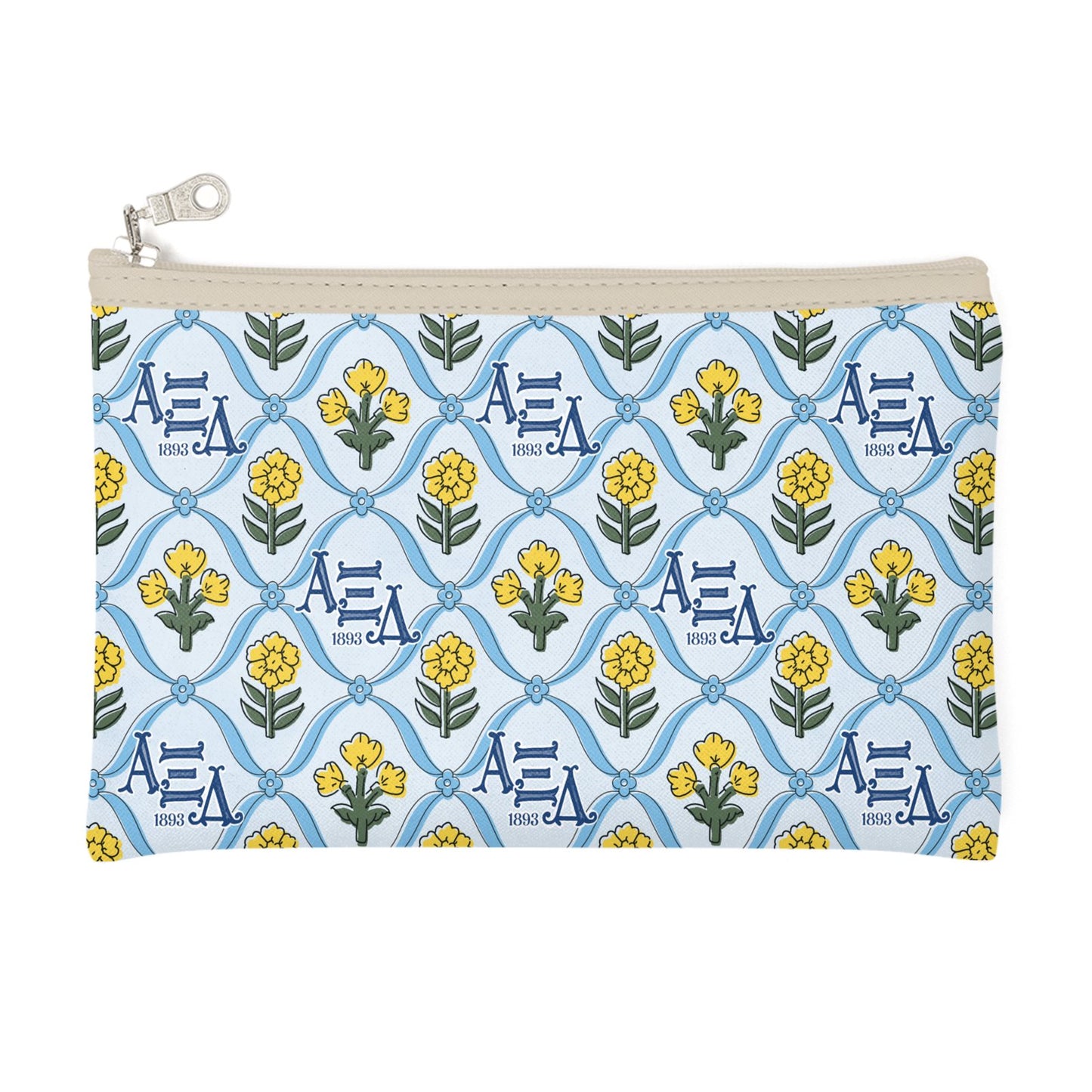 Alpha Xi Delta Blockprint Zip Top Cosmetic Bag