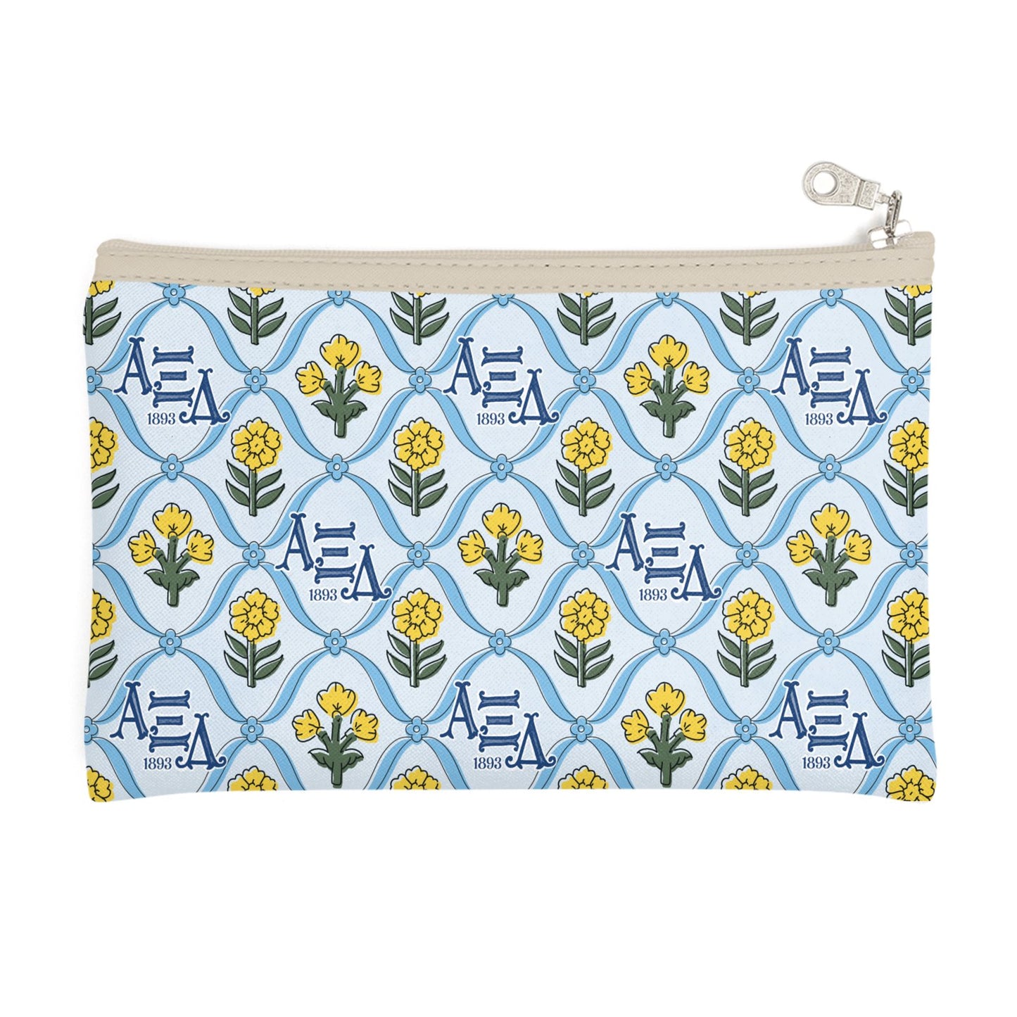 Alpha Xi Delta Blockprint Zip Top Cosmetic Bag