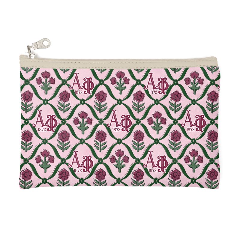 Alpha Phi Floral Blockprint Zip Top Cosmetic Bag