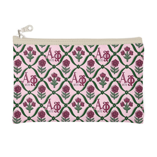 Alpha Phi Floral Blockprint Zip Top Cosmetic Bag