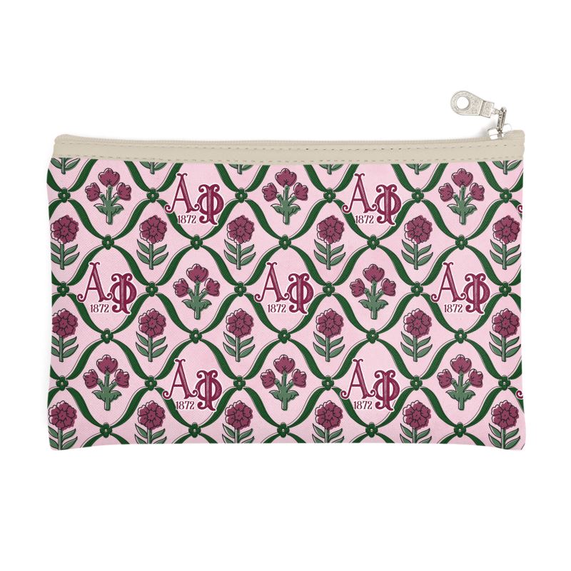 Alpha Phi Floral Blockprint Zip Top Cosmetic Bag