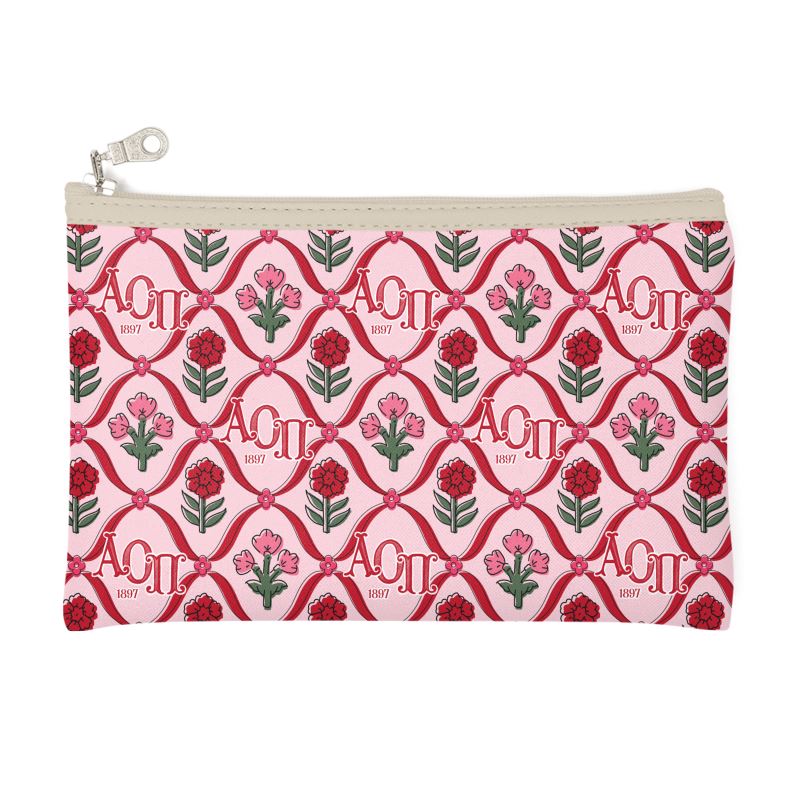 Alpha Omicron Pi Blockprint Zip Top Cosmetic Bag
