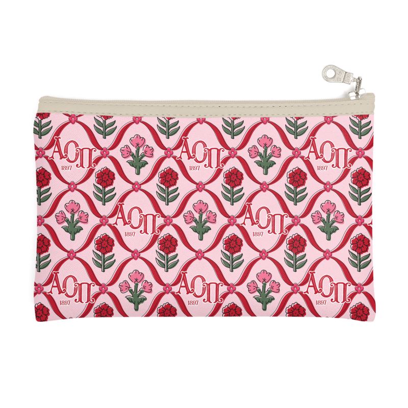 Alpha Omicron Pi Blockprint Zip Top Cosmetic Bag