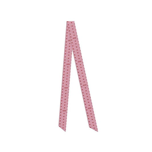 Alpha Omicron Pi Letters + Hearts Silk Twill Ribbon Scarf